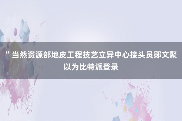 ”当然资源部地皮工程技艺立异中心接头员郧文聚以为比特派登录