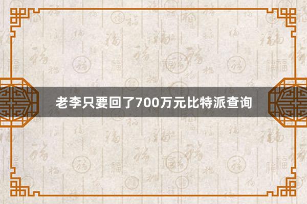 老李只要回了700万元比特派查询