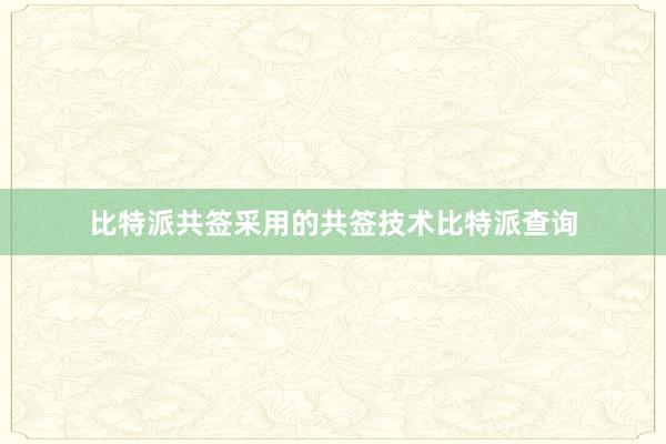 比特派共签采用的共签技术比特派查询