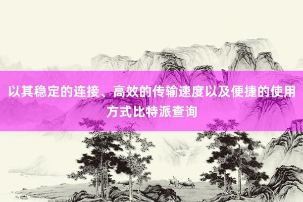 以其稳定的连接、高效的传输速度以及便捷的使用方式比特派查询